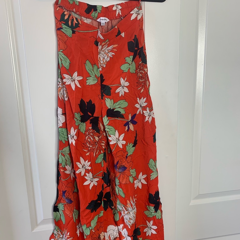 Orange Tropical printed flared pants